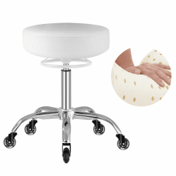 OUTMASTER Rollhocker, bis 180 kg belastbare Arbeitshocker, Rollhocker höhenverstellbar, Rollhocker für Salon und Spa, 360° Drehhocker, Bürohocker aus Leder (Weiß)