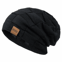 REDESS Beanie Mütze für Herren und Damen Winter Warme Mützen Stricken Slouchy Thick Skull Cap Einheitsgröße Pures Schwarz