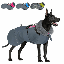 SlowTon Hundemantel Winter, wasserdichte verstellbare Fleecefutter Hundejacke mit Turtleneck und Kordelzug, reflektierender Wintermantel für kleine mittlere und große Hunde im Freien(Fuchsie, XL) XL Fuchsie