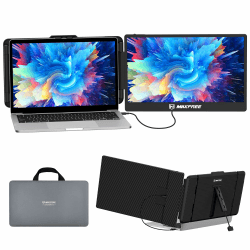 Maxfree Tragbarer Monitor, 14.1 Zoll FHD 1200P IPS mit Standfuß, Eingebaute Lautsprecher, HDMI/Type-C Plug and Play Monitor für 13-16 Zoll Laptops, S1 14.2 in dual screen