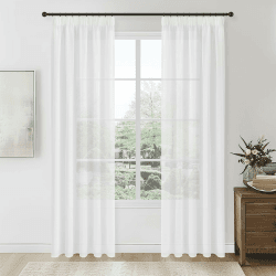 Topfinel Voile Gardinen Vorhänge mit Kräuselband in Leinen-Optik Transparent für Wohnzimmer Schlafzimmer Fenster Einfarbige Weiß 2er Set 140x245cm (BxH) H245 x B140 cm (2er Pack) Weiß