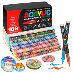Laconile 168 Farben Acrylstifte für Steine Wasserfest, Brush Tip Acrylic Pens Set, Schnelltrocknend und Ungiftig, Ideal Acrylstifte zum Bemalen für Steinen, Glas, Keramik, Holz, Metall