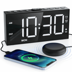 Lauter wecker mit Bettschüttler für Gehörlose/Hörgeschädigte, Doppelalarm, Wochenendmodus, Snooze, USB Wiederaufladbar, Helligkeit Einstellbar, Vibrationswecker Digital für Schreibtisch Schlafzimmer