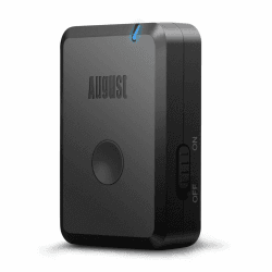 August MR250B - Bluetooth Audio aptX Low Latency Transmitter mit Akku - Audio Sender mit aptX LL für Fernsehgeräte & Musikanlagen - Plug & Play 3,5mm AUX Adapter - kabelloses Musikstreaming auf Ihre Kopfhörer oder Lautsprecher – Schwarz
