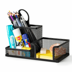 deli Schreibtisch Organizer aus Drahtmetall, Multifunktionale Organisation mit Stifthalter und Aufbewahrungskörben, für Zuhause und Büro, 3 Fächer, Schwarz