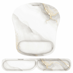 TECKNET Mauspad mit Handauflage, Gelkissen Mousepad und Tastatur Handgelenkauflage Set aus ergonomischem Gedächtnisschaum Faltbar, Wasserdicht Mousepad für Geschäftsreisen, Reisen, Arbeiten und Spiel Marmor Weiß