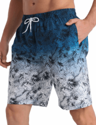 APTRO Herren Badehose Lang Badeshorts Schnelltrocknend Boardshorts Freizeit Short mit Innenslip 3XL Farbverlauf Blätter Blau Mk3307