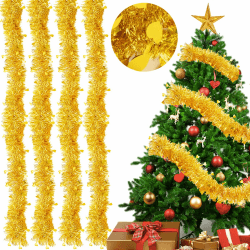 XIEXIESHER 12 Stück x 2M Weihnachten Lametta Girlande, 24MGlänzend Weihnachten Dekoration, Lametta Girlande Glänzender Christbaumschmuck für Christmas, Treppe, Kamin und Party(Gold)