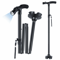 Gehstock Faltbar mit 45° Einstellbar LED-Licht, Ohuhu Gehhilfe für Senioren & Erwachsene, Gehstock Herren Damen mit Tragetasche, Tragbar Gehstock Klappbar, Geschenke zum Weihnachten