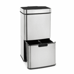 Klarstein Royal Trash Sensor-Mülleimer, 72 L Volumen in 4 Behältern, Restmüll & Recycling-Abfälle: 43 & 2 x 12,5 L, Bio-Eimer mit Deckel: 4 L, automatisches Öffnen und Schließen, Silber