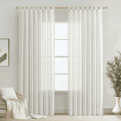 MIULEE Voile Gardinen Vorhänge mit Schlaufen Leineneffekt Halbtransparent Vorhange Elegant Einfach Leinenoptik für Wohnzimmer Schlafzimmer 2er Set, 140×225(H×B), Weiß H225 x B140 cm (2er Pack) Weiß