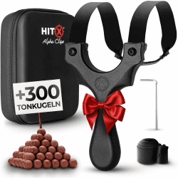 HITX® Zwille Steinschleuder Profi Set [Alpha Clips] | Einfache Clip-Technik | Slingshot Schleuder mit Gummiband Extra Stark | Sportgerät in Bundle Sets mit Ersatzgummi + Tonkugeln