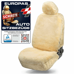 Walser Premium Lammfell Autositzbezug Maya, 100% Lammfell Sitzbezug für Auto, 1 Stück Lammfell Sitzbezüge Auto Vordersitze, Autositzbezug Lammfell, Autositzbezug Fell, Lammfell Autositz beige Beige Premium