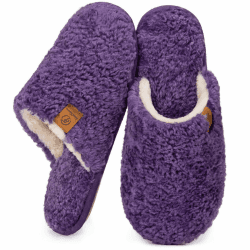 EverFoams Damen Scuff Hausschuhe Gemütlich Weiches Flauschiges Kunstalpaka Memoryschaum Leichte Rutschfeste Pantoffeln 36/37 EU Dunkelviolett