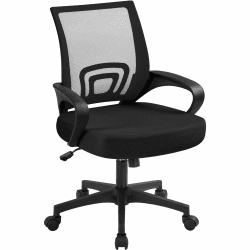 Yaheetech Bürostuhl, Ergonomischer Schreibtischstuhl mit Atmungsaktiver Rückenlehne, Drehstuhl mit Armlehnen, Netzbespannung, Chefsessel Wippfunktion, Höhenverstellbar, für Büro, Schwarz