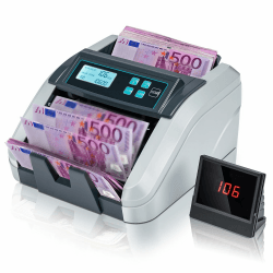 MUNBYN IMC51 Geldzählmaschine Zählwert, Add+Batch/Value-Modus Geldscheinzähler, UV/MG/IR/MT-Erkennung, nur EUR-Geldzähler, 1100 Geldscheine/Minute, LCD-Display, 2 Jahre Garantie Grau