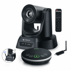TONGVEO 5.8GHz drahtloses Konferenzraum-Kamerasystem mit Bluetooth-Mikrofon, 3X 60fps PTZ-Kamera für Online-Konferenz, funktioniert mit Zoom, Skype OBS Einfach einzurichten（50ft Tx Dist.）