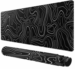 Großes Gaming Mauspad mit genähten Rändern, erweitertes Mauspad mit Rutschfester Unterlage, Schreibtischunterlage für Tastatur und Maus Topographic Line 600L x 300B mm