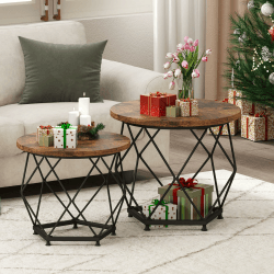 Matoresu Couchtisch Rund 2er Set, Wohnzimmertisch Klein, Beistelltisch, Nachttisch, Sofatisch, Satztische for Wohnzimmer, Schlafzimmer, Balkon, Büro, Stabil und Einfach zu Montieren