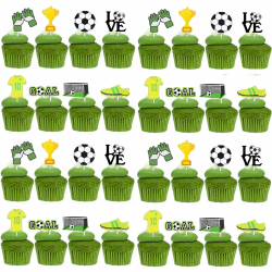 KOBOKO Tortendeko Fussball, 32 Stück Fußball Cupcake Topper, Fussball Tortendeko Kinder, Tortendeko Fussball Jungen, Fussball Torten Deko Geburtstag Kinder, Cake Topper für Fussball Party Deko
