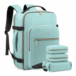 LOVEVOOK Handgepäck Rucksack Flugzeug, 40L Groß Reiserucksack Damen Kofferrucksack, Wasserdicht Reisetasche für 17 Zoll Laptop, Travel Backpack für Reise Geschäftsreise Business Wandern Weekend Grün+schwarz M