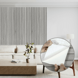 Abyssaly Klebefolie Möbel Holzoptik Tapete, Möbelfolie Selbstklebend Folie, 3D Effekt Wandpaneele Holz Dekorfolie, PVC Weiß Möbelaufkleber für Möbel Wohnzimmer Schlafzimmer Schränke 60cmX500cm Grau 6W x 5L m
