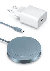 Mag-Safe Ladegerät Wireless Charger für iPhone: Magnet Ladestation Induktive kabellos Ladepad Kompatibel mit iPhone 16 15 14 13 12 und Air-Pods 3 2 Pro mit 20W Schnelles Adapter(Blau)