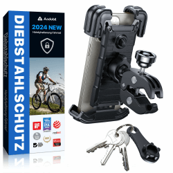 andobil Handyhalterung Fahrrad [ Patent Diebstahlschutz ] 2024 Top Verarbeitet [ 6s Schnelle Montage ] Handyhalterung Motorrad Universal 360° Drehbar Fahrrad Halter für iPhone 16/15/14/13/12 Pro Max Schwarz