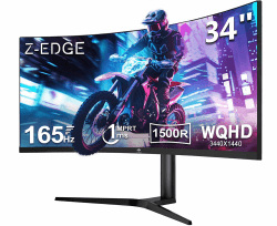 Z-Edge 34 Zoll Curved Gaming Monitor 21:9 Ultrawide, 165Hz(DP) 100Hz(HDMI) 1ms MPRT, WQHD 3440x1440 R1500 Curved Bildschirm, Höhenverstellbar, FreeSync, HDMI, DisplayPort, RGB-Licht - Schwarz