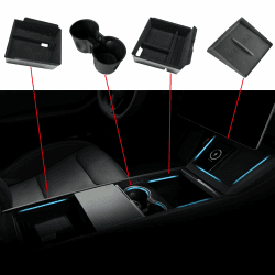 TOPABYTE Organizer für Tesla Model 3 Highland 2025 2024 Mittelkonsole Organizer Armlehne Aufbewahrungsbox Mittelkonsolen Getränkehalter Ladepad Zubehör (4 Stück) Model 3 Highland 4PCS