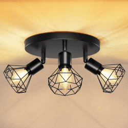 Deckenlampe LED Deckenleuchte Deckenstrahler Schwenkbar 350° LED Deckenspots E14 3 Flammig Schwarz Lampen Küchenlampe Wohnzimmer, Flurlampe Hanging Lamp Ceiling Modern für Flur, Küche, Schlafzimmer