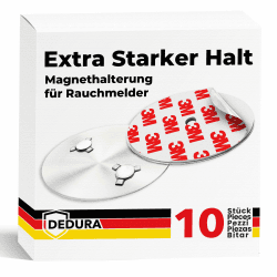 Rauchmelder Magnethalter 10er Set mit extra starken Klebepads - ohne Bohren und Schrauben - Magnethalterung geeignet für alle gängigen Rauchmelder und Feuermelder - Selbstklebende Befestigung