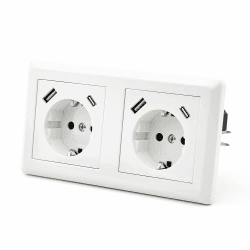 HANYEAL Schuko Steckdose 2 Fach Steckdose Glas Unterputz Steckdose,Steckdosen mit Kristall Glas Platte Doppel Wandsteckdosen 16Amp EU Standard Verlängerungssteckdosen Weiß weiß2A2C