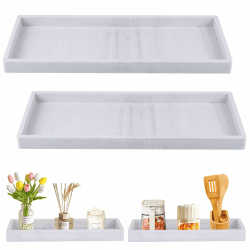 Huiguli 2 Stück Badezimmertablett, Schminktisch Tablett, Badezimmer Deko Ablageschale, Weiß Silikon Rechteckig Kosmetiktabletts für Schmuck Kerzen Handtuch Kosmetisch Pflanzen, 30.5x12.7cm Weiß-l