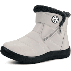Hsyooes Winterstiefel Damen Wasserdicht Winterschuhe Warm Stiefeletten Winter Schneestiefe Gefüttert Kurzschaft Stiefel Rutschfeste Schlupfstiefel Boots Flach 43 EU Beige A