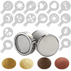 Sprießen 16 Stück Kaffee Cappuccino Schablonen Kakaostreuer Edelstahl Schokoladenstreuer mit Feinmaschigem Deckel für Kakaopulver, Schokoladenpulver, Zucker, Zimtpulver