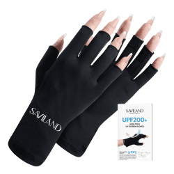 Saviland UV Shield Handschuhe Nägel, Maniküre Handschuhe Professionelle UPF200+ Anti-UV Schutz Fingerlose Handschuh für NagellackProtégez Professionnel les Mains des Lampe U V (Noir)