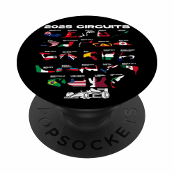 Shifty Driver Carguy Co. Formel Racing 2025 Circuits Rennwagen Herren PopSockets Klebender PopGrip für Smartphones mit Kunststoffgehäuse und kabelgebundener Aufladung in Schwarz