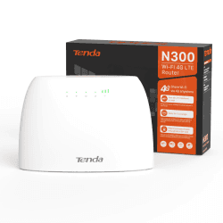 Tenda 4G03 4G LTE Router, WLAN Router für SIM-Karten (CAT4, 150Mbit/s im Download, 300Mbit/s 2,4GHz), 2 Fast-Ethernet-Ports, Plug & Play, APP, IPv6, Gast-Netzwerk, Verkehrdaten-Monitoring, Weiß 4G|Wi-Fi N300 CAT4