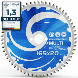 FALKENWALD ® Sägeblatt 165x20 60 Zähne - Ideal für Holz, Metall & Alu - Multi Kreissägeblatt 165x20 - Kompatibel mit Tauchsäge & Kreissäge von Bosch & Makita - 165x20 Sägeblatt