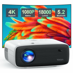 YOTON Beamer 4K, Full HD Natives 1080P Video Beamer, Y6 Bluetooth Beamer 18000 Lumen, Tragbare Beamer Heimkino, Outdoor Projektor, kompatibel mit iOS/Android/PC/PS5/HDMI/USB/Fire Stick