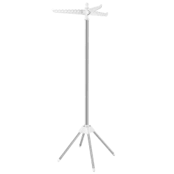 SONGMICS Wäscheständer, Standtrockner, 3 drehbare Armen für Kleiderbügel, Wäschespinne, 4 Beine, für Innenbereich, Edelstahl, für bis zu 27 Kleidungsstücke, 150 cm hoch, weiß-silbern LLR510W01 Weiß + Silbern