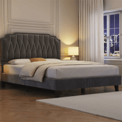Yaheetech Polsterbett Doppelbett 140 × 200 cm Stoffbett Jugendbett Gepolstertes Bett mit höhenverstellbarem Kopfteil Bettrahmen mit Lattenrost, Dunkelgrau Dunkelgrau 140 x 200 cm