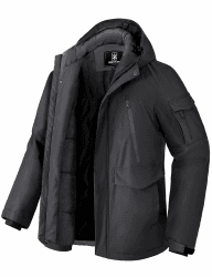 Pioneer Camp Herren Winter Jacke Wasserdicht Warm Fleece Gefüttert Winddicht Herren Parka Mit 9 Taschen Männer Outdoor Coat Jacket Hooded (S-XXL) S Scharz