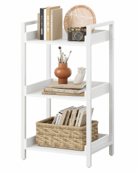 Rolanstar Bücherregal, Eckregal Stehend mit 3 Ebenen, Regal Schmal, Holzregal für Wohnzimmer, Schlafzimmer, Büro, Küche