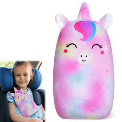 MHJY Gurtpolster Kinder Schlafkissen Auto Gurtschutz Einhorn Autogurt Polster Sicherheitsgurt Kindersitz Auto Kissen für Reise Kleinkinder, Mädchen, Jungen, Kinder pink