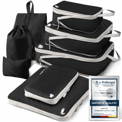 Koffer Organizer Packing Cubes Compression 8 Stück, Wasserdicht PackwüRfel Koffer Organizer Set,Travel Essentials Kofferorganizer FüR HandgepäCk Koffer Und Rucksack 8 Set Schwarz