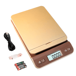 UNIWEIGH digital Postwaage 39kg/86lb, Briefwaage, Paketwaage, Plattformwaage, Küchenwaage, Grammwaage, Postal Scale mit Hold-Tara-Funktion für Büro, Haus,Lager, Markt, USB-Kabel, Maßband - Gold