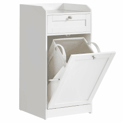 VASAGLE Badschrank mit Wäschekorb, Wäscheschrank, Badezimmerschrank mit 1 Schublade und 1 Wäschebox, herausnehmbare Innentasche mit Griffen, 40 x 40 x 80,2 cm, wolkenweiß BBC741W01 40B cm