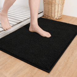 Color G Badematte 40x60cm, Badezimmerteppich rutschfest, Badteppich Weicher Badvorleger Maschinenwaschbar, Mikrofaser Absorbent Teppich für Badezimmer (Rein Schwarz) Rein Schwarz 40x60cm